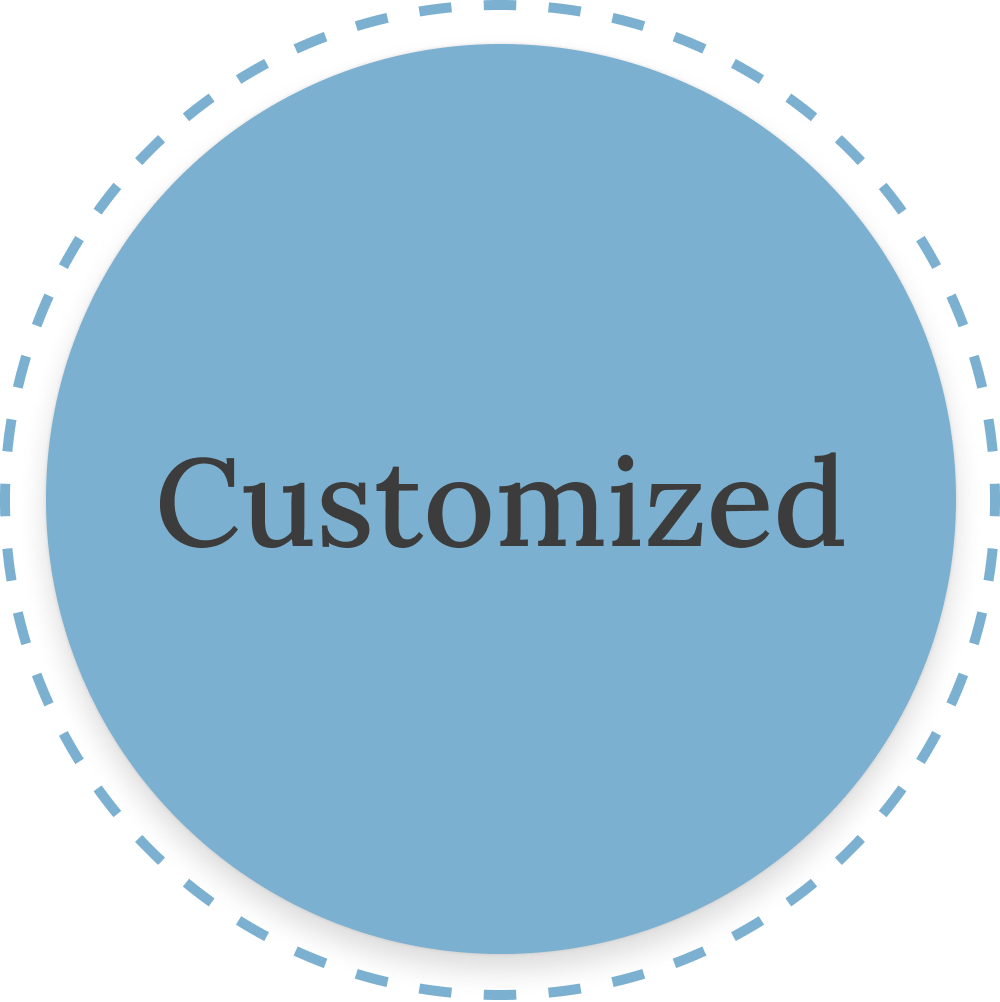 blue circle with customized as text