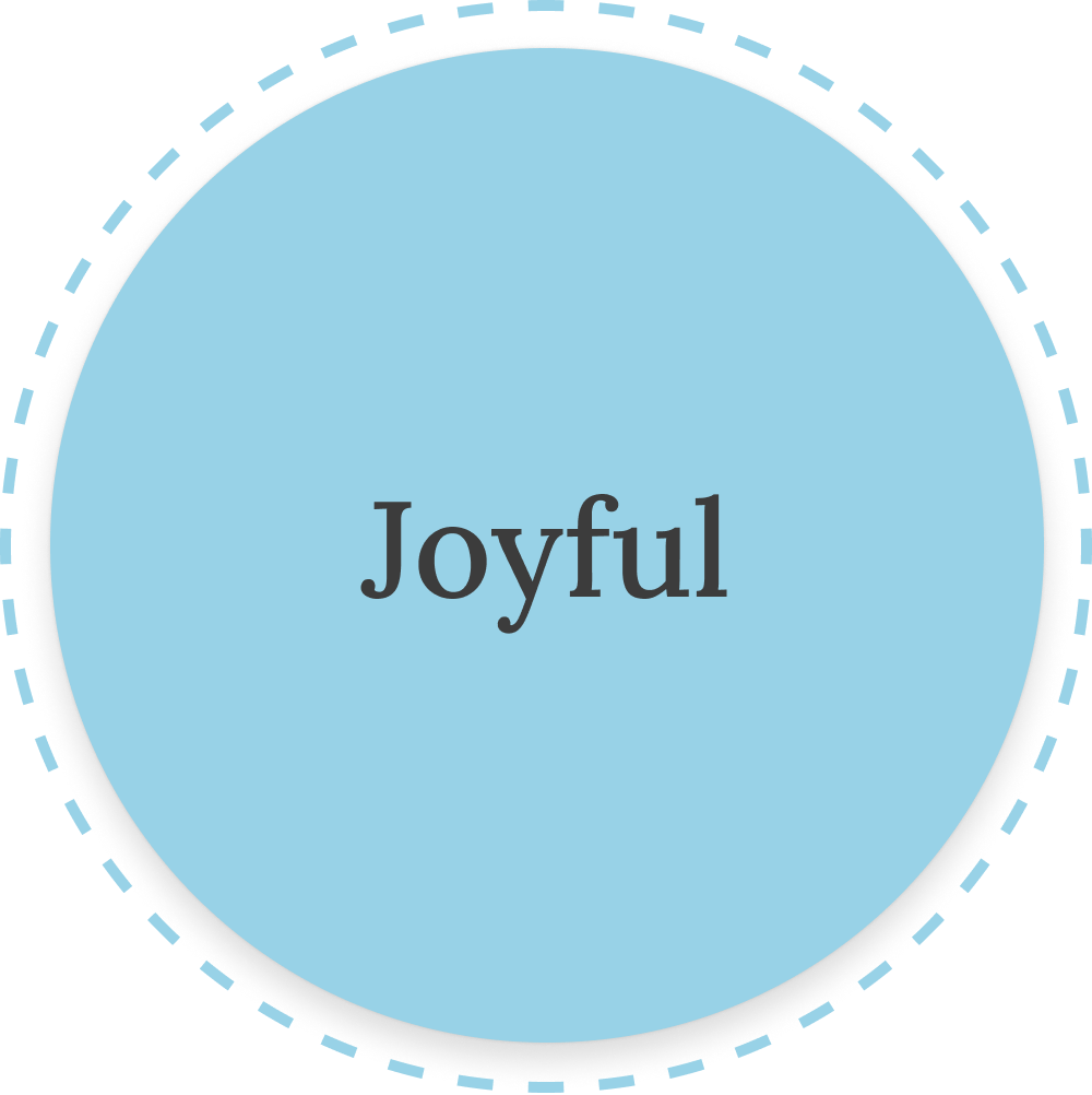 blue circle with joyful as text